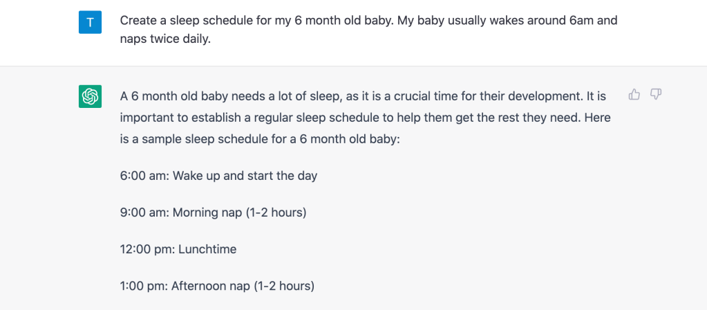 chat GPT response for sleep schedule