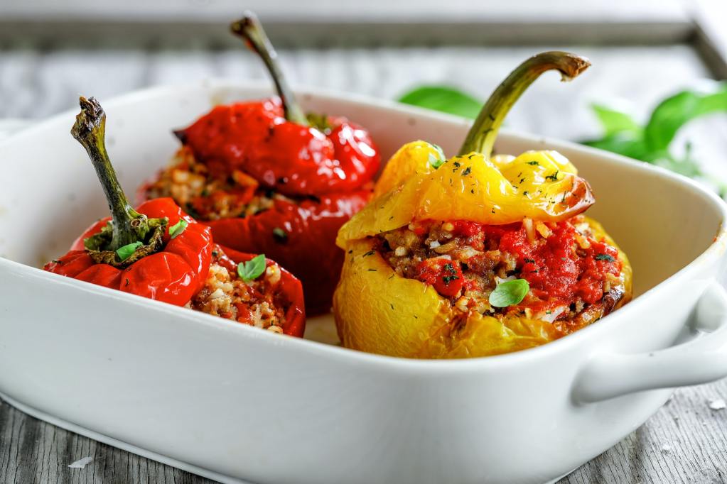 Bell pepper stuffed filled with meat and rice, freezer meal for easy postpartum,  postpartum freezer meals 