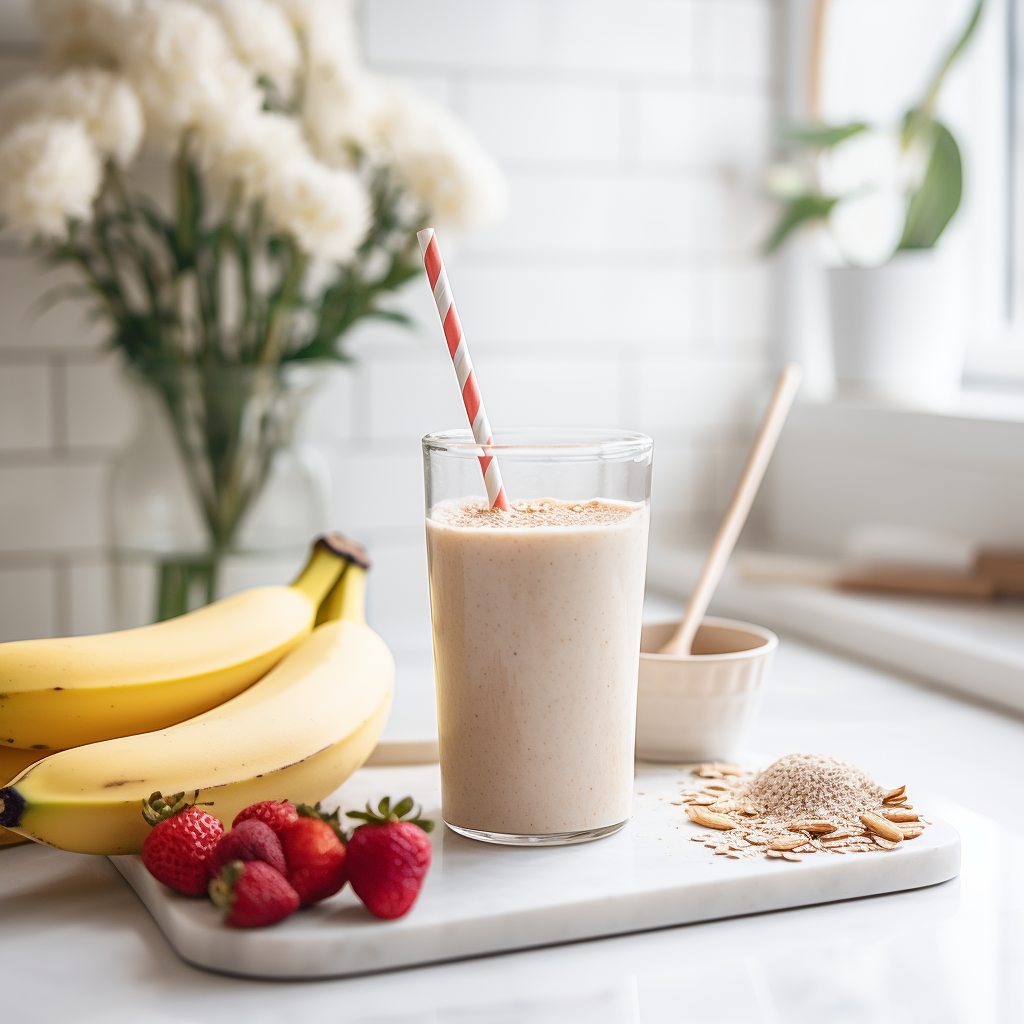 smoothie recipes for postpartum, smoothie, strawberry and banana and oat smoothie